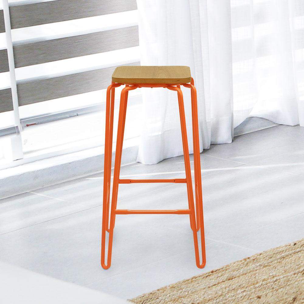 Hairpin Bar Stool with Solid Wood Seat #color_Orange