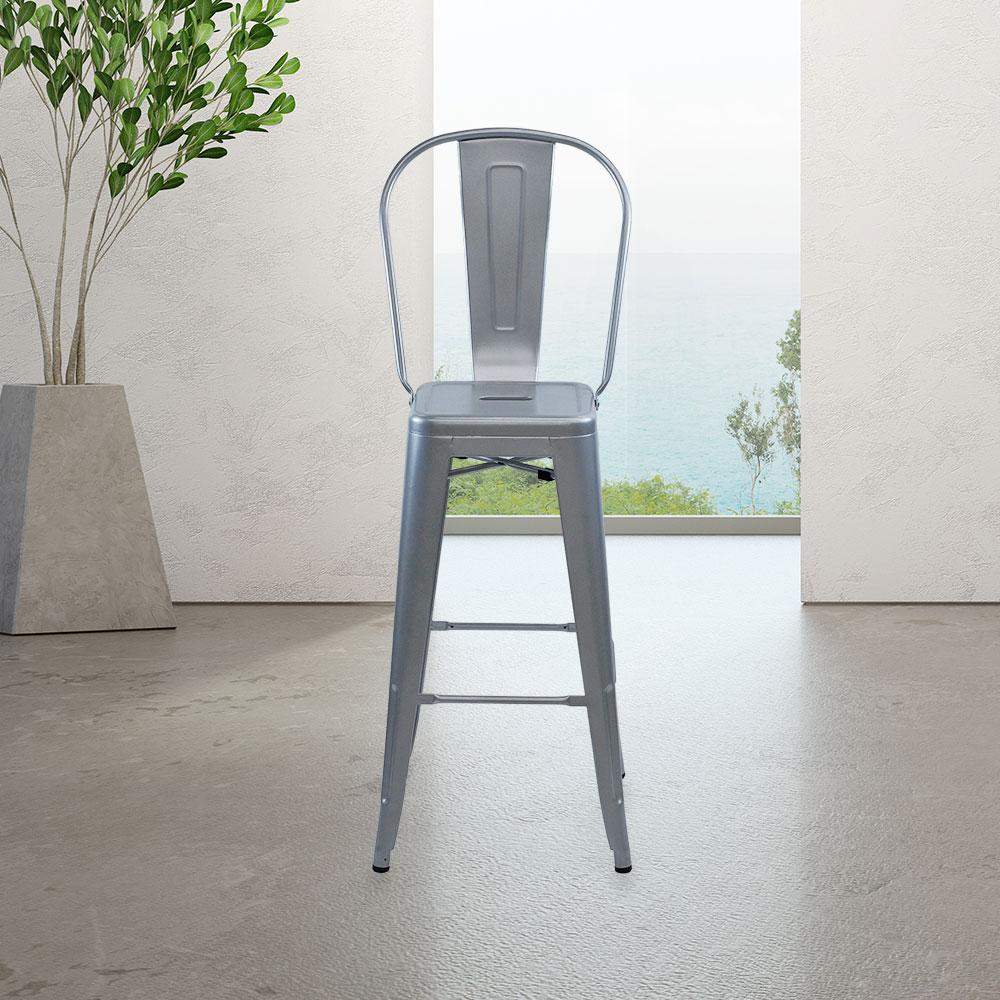 Marais A Cafe Bar Stool with High Back #color_Flash Silver
