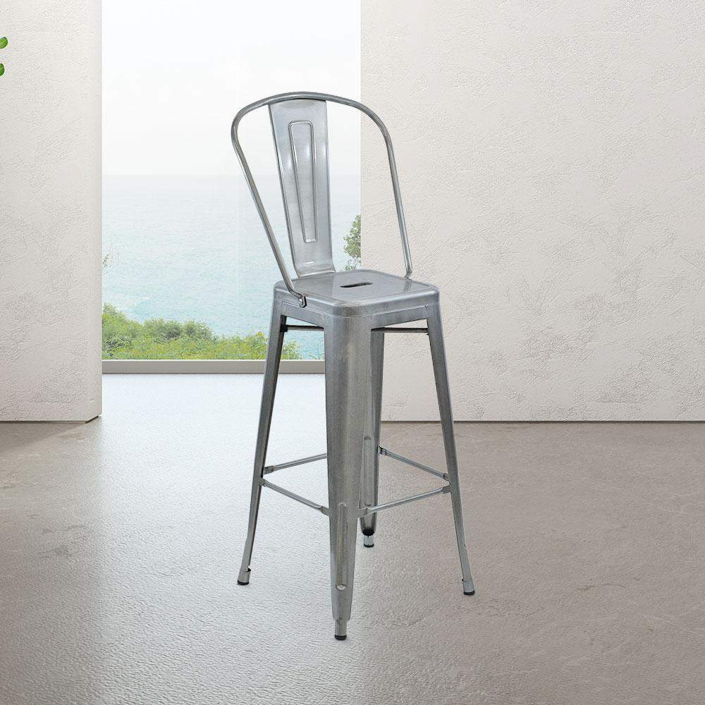 Marais A Cafe Bar Stool with High Back #color_Polish Raw