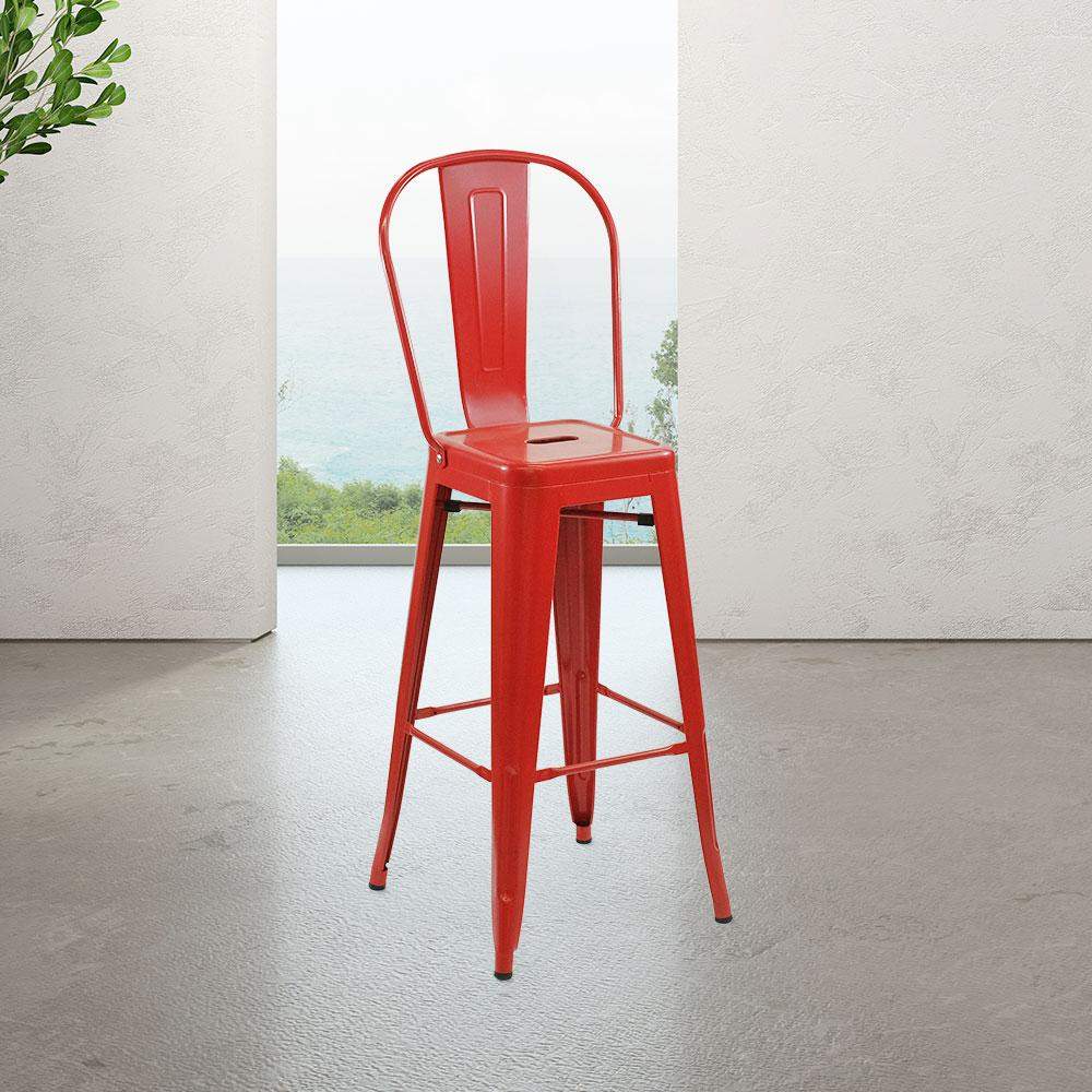 Marais A Cafe Bar Stool with High Back #color_Red