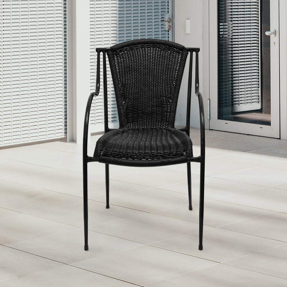 Sea Breeze Wicker Patio Dining Chair #color_black