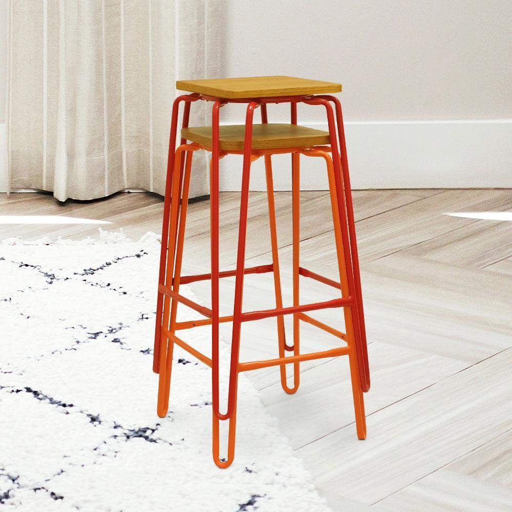 Hairpin Bar Stool with Solid Wood Seat #color_Red