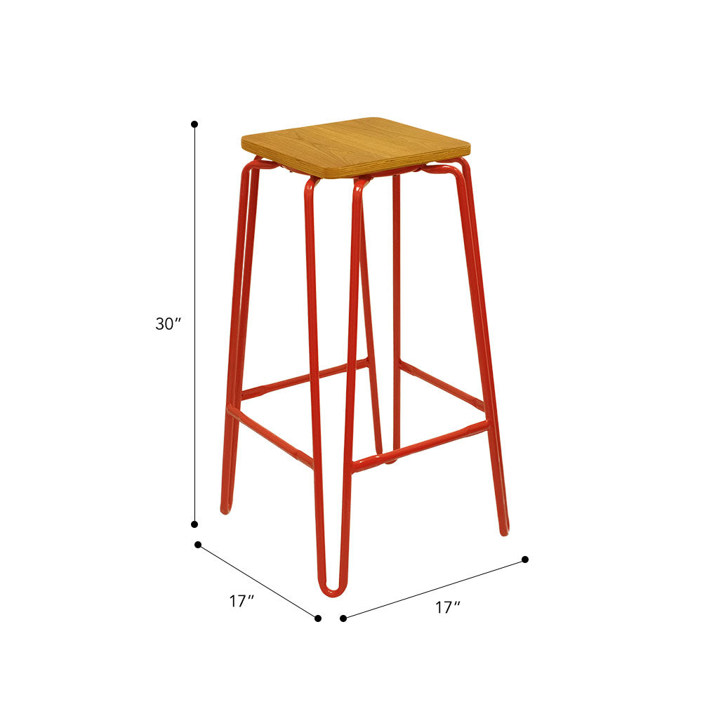 Hairpin Bar Stool with Solid Wood Seat #color_Red