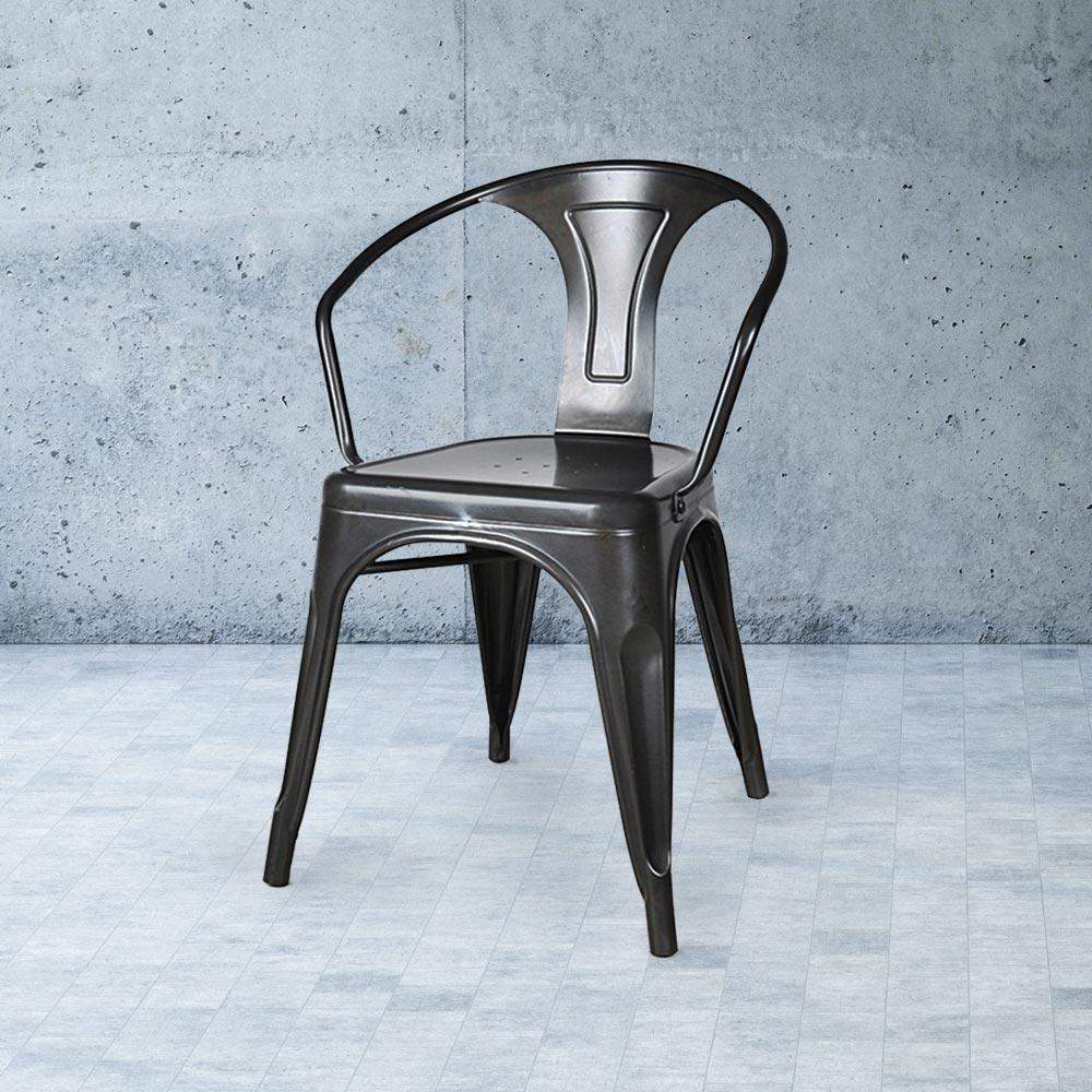 Heritage Industrial Metal Arm Chair with Slat Back #color_Black