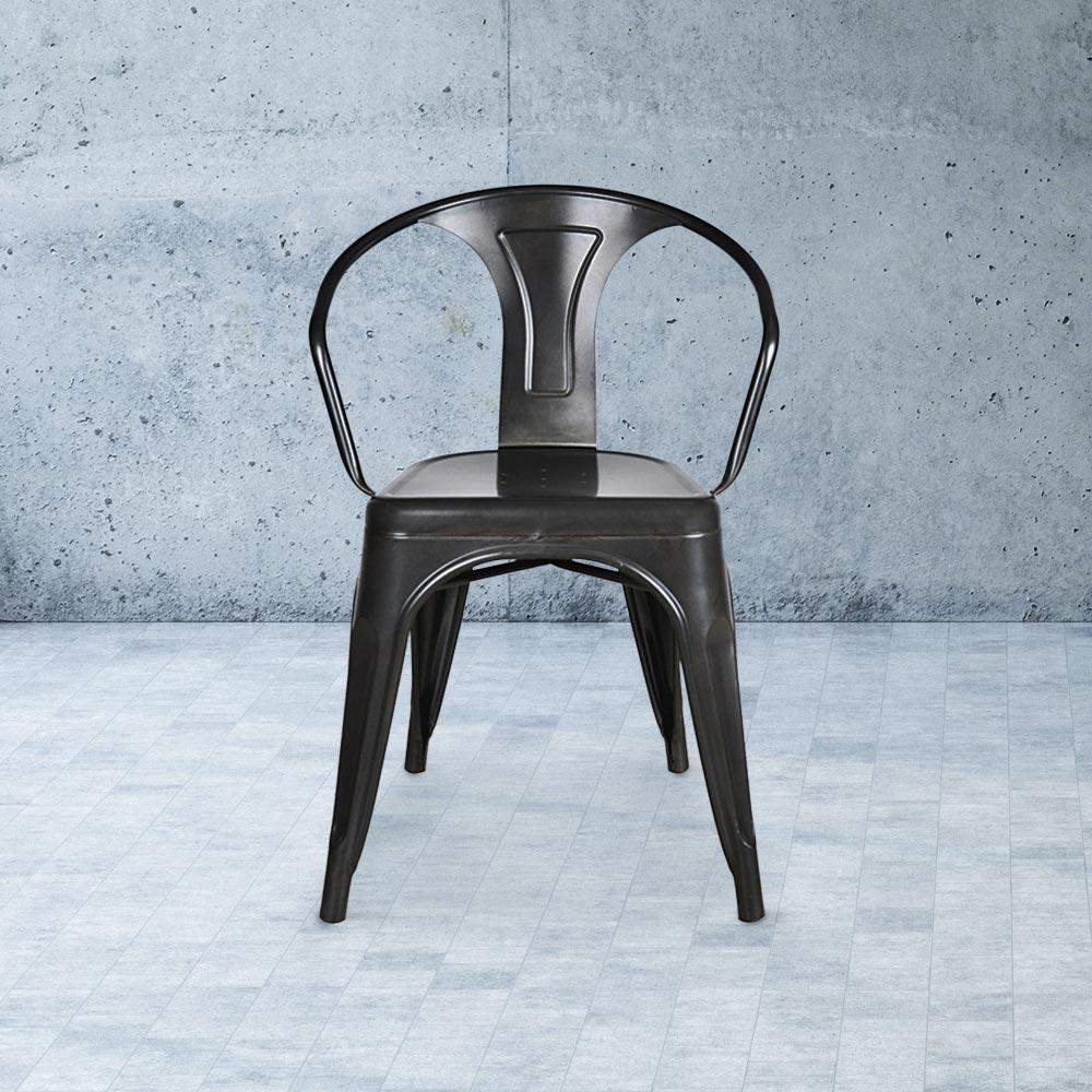Heritage Industrial Metal Arm Chair with Slat Back #color_Black