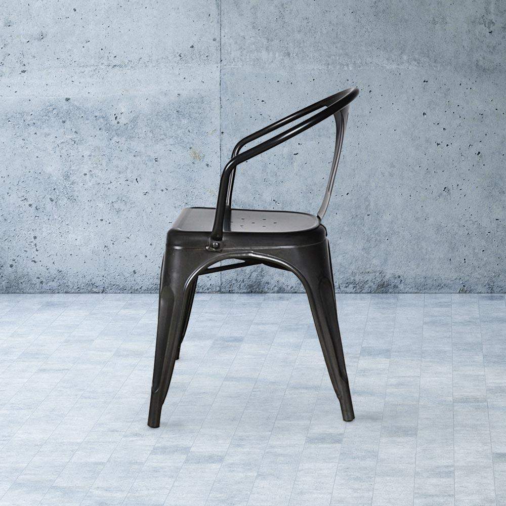 Heritage Industrial Metal Arm Chair with Slat Back #color_Black