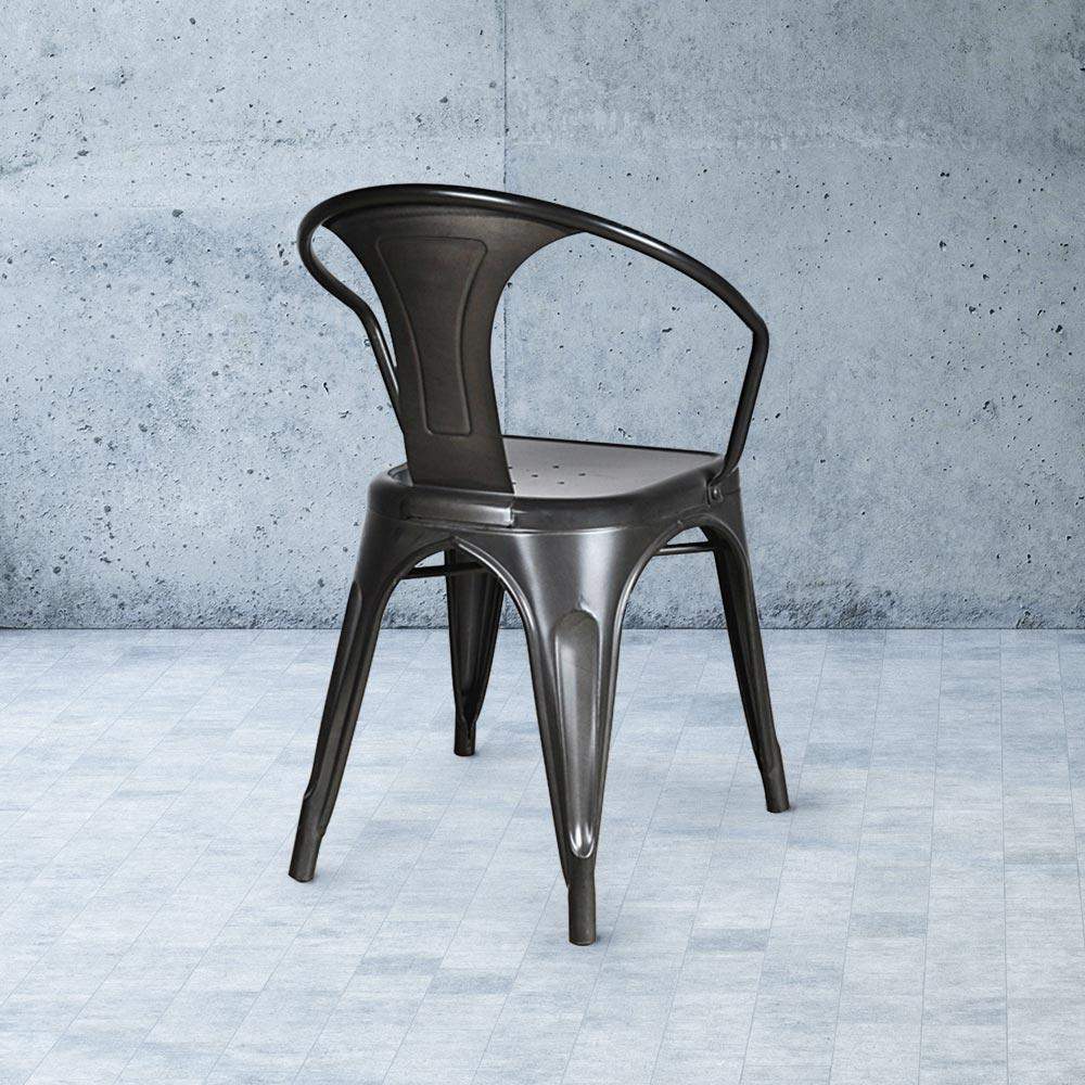 Heritage Industrial Metal Arm Chair with Slat Back #color_Black