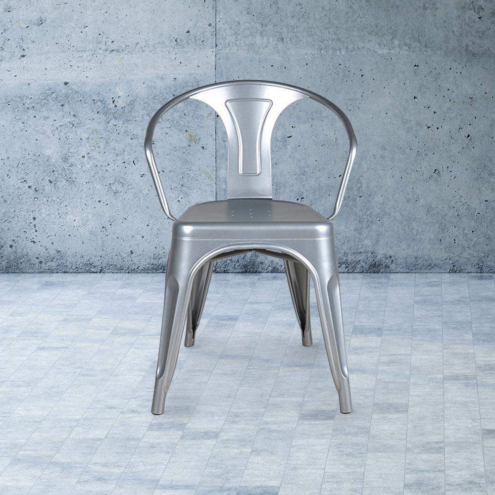 Heritage Industrial Metal Arm Chair with Slat Back #color_Flash Silver