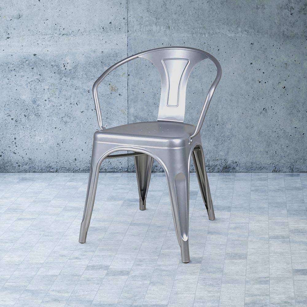 Heritage Industrial Metal Arm Chair with Slat Back #color_Flash Silver