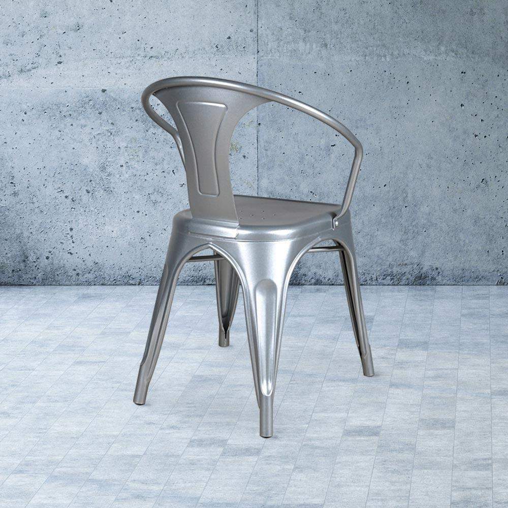 Heritage Industrial Metal Arm Chair with Slat Back #color_Flash Silver