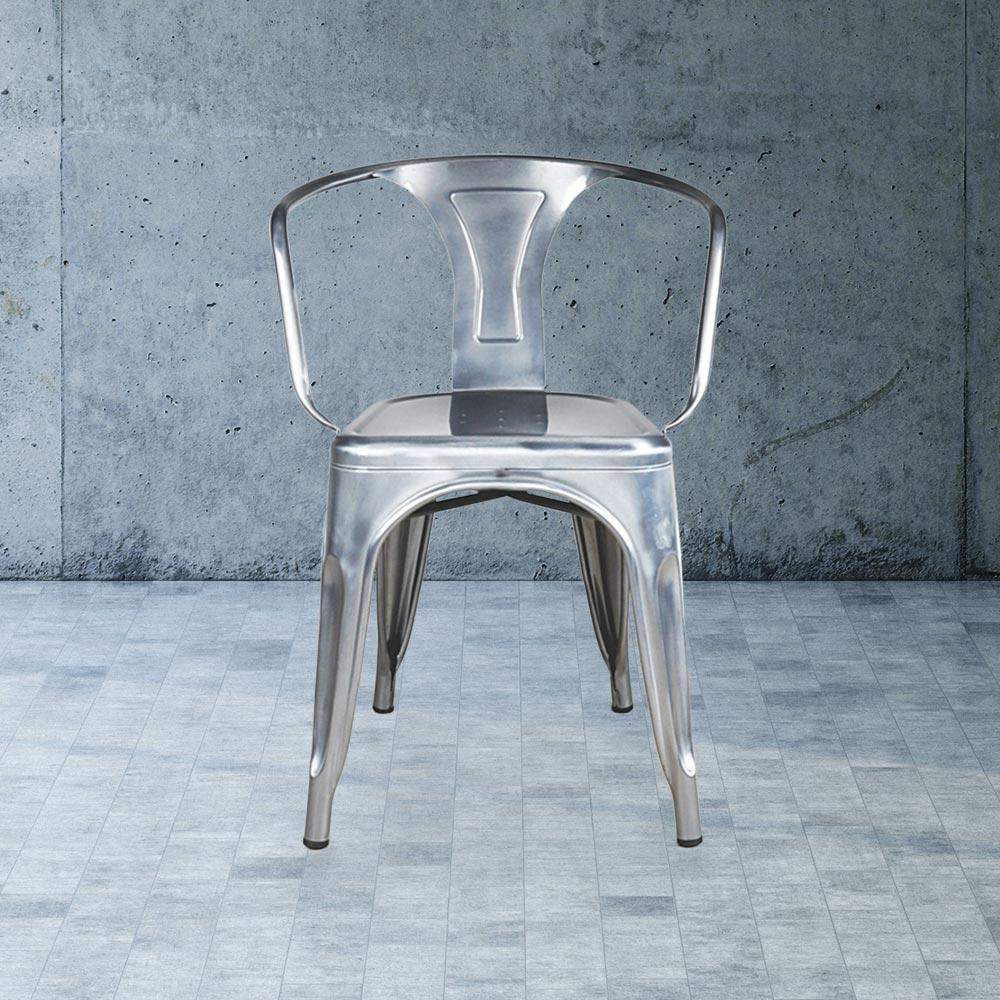 Heritage Industrial Metal Arm Chair with Slat Back #color_Polish Raw