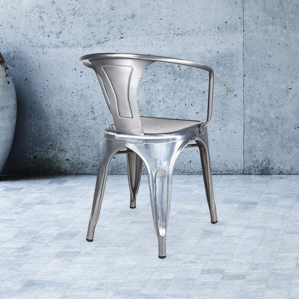 Heritage Industrial Metal Arm Chair with Slat Back #color_Polish Raw