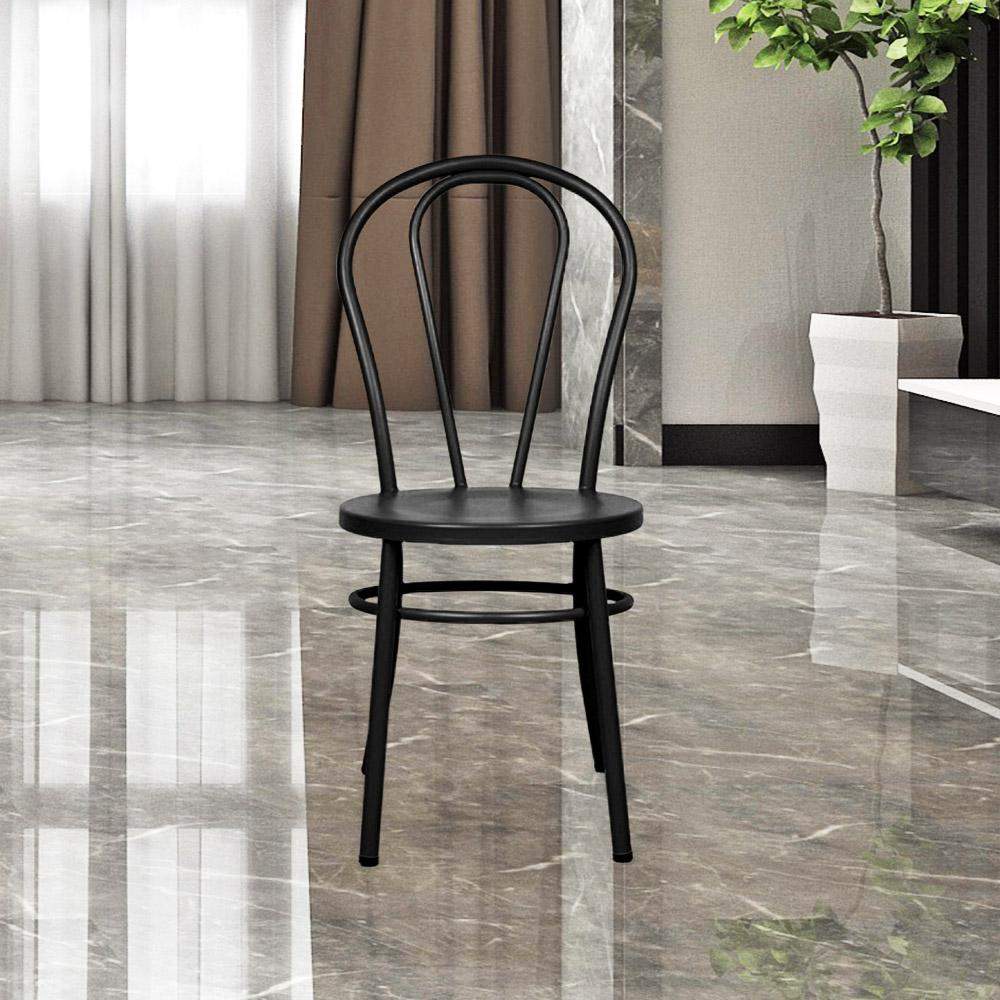 Fan Back Metal Chair #color_Black